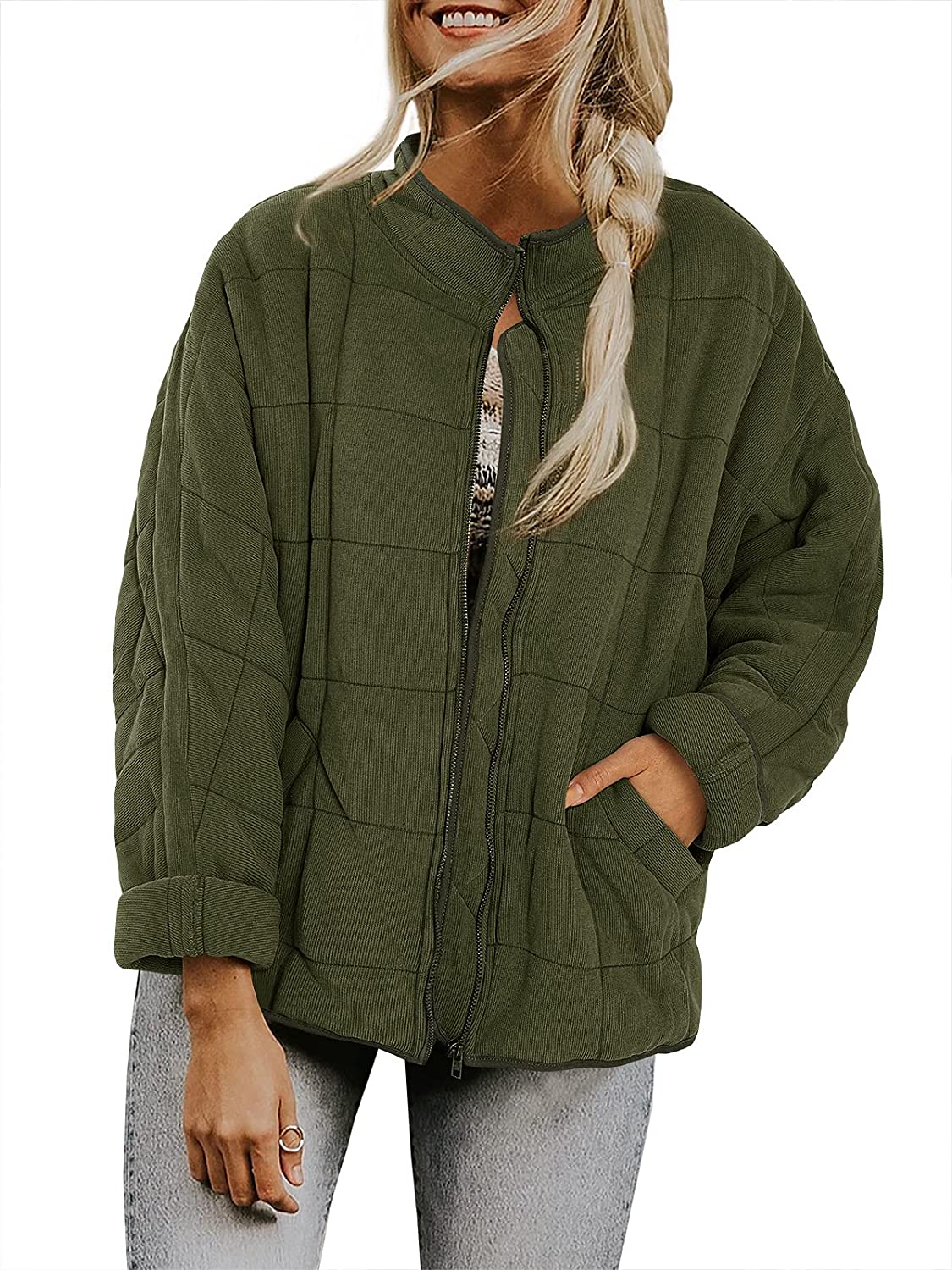 HTHLVMD Women's Lightweight Quilted Jacket Fully Lined Snap Warm Outwear  With Pockets