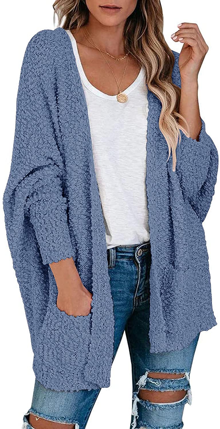 ZESICA Womens Long Batwing Sleeve Open Front Chunky Knit Cardigan Sweater with Pockets