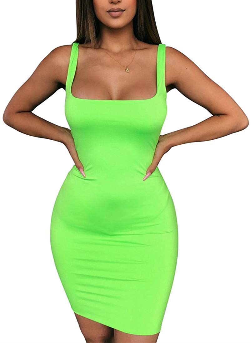 BORIFLORS Women's Casual Basic Tank Top Sexy Sleeveless Bodycon Mini Club  Dress | eBay