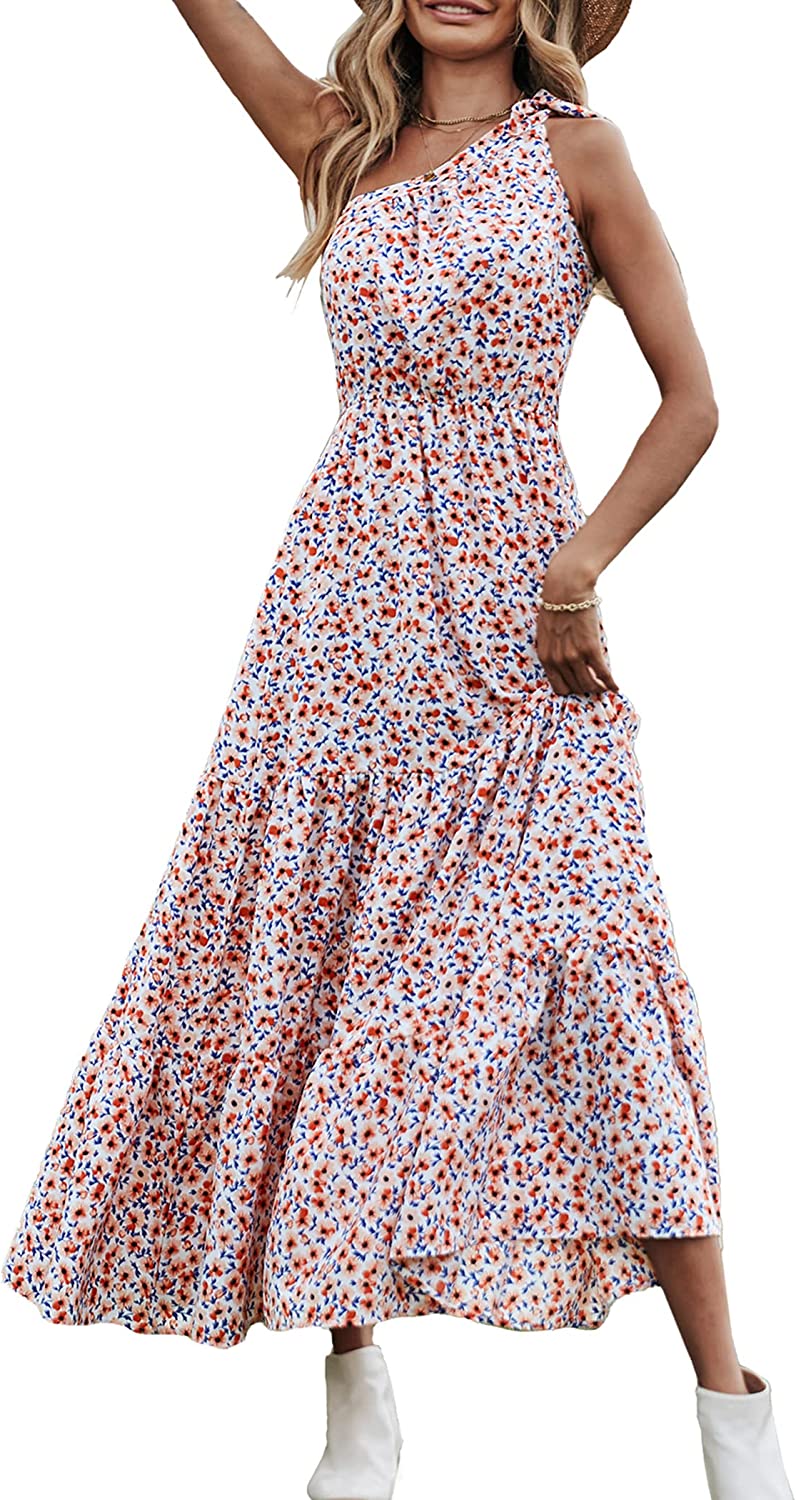 PRETTYGARDEN Women's Floral Summer Dress 2023 Knot One Shoulder