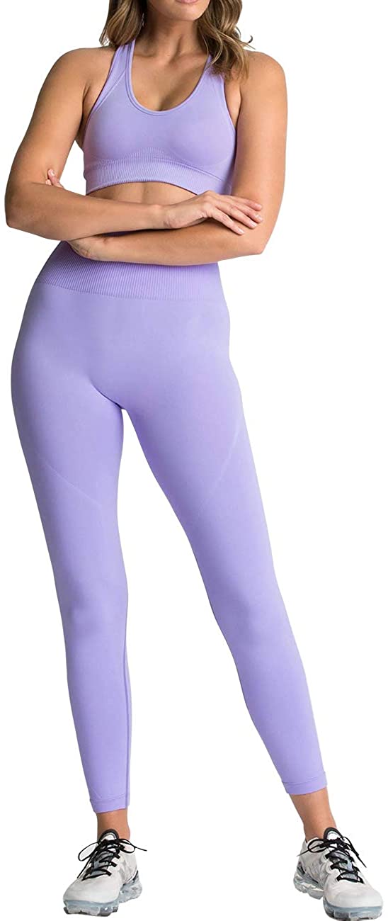 HAODIAN Women's Workout Sets 2 Piece Seamless Slim Fit Yoga Clothing  Outfits Set | eBay
