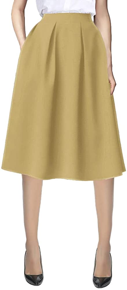 Urban CoCo Women's Flared A line Pocket Skirt High Waist Pleated Midi Skirt