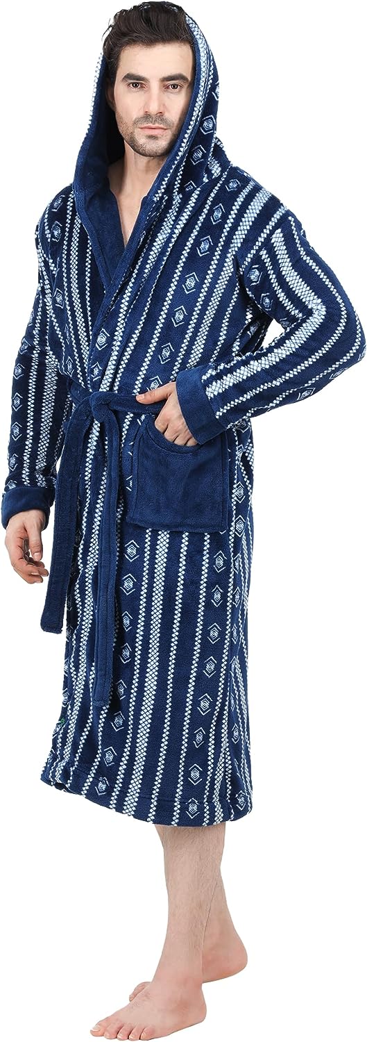 NY Threads Mens Hooded Fleece Robe - Plush Long Bathrobes, Black,  Small-Medium at  Men's Clothing store