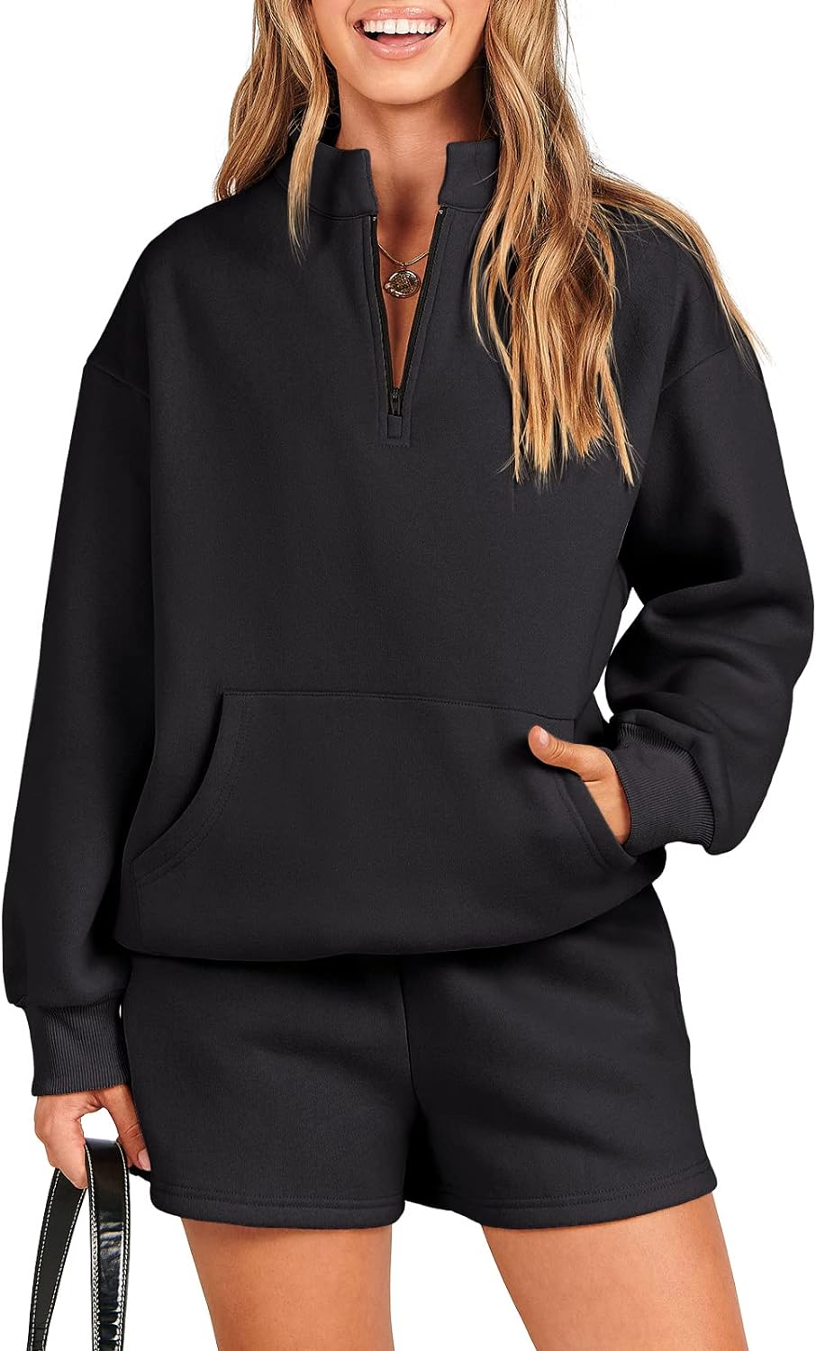 ANRABESS Women 2 Piece Outfits Sweatsuit Oversized Half Zip Collared  Sweatshirt