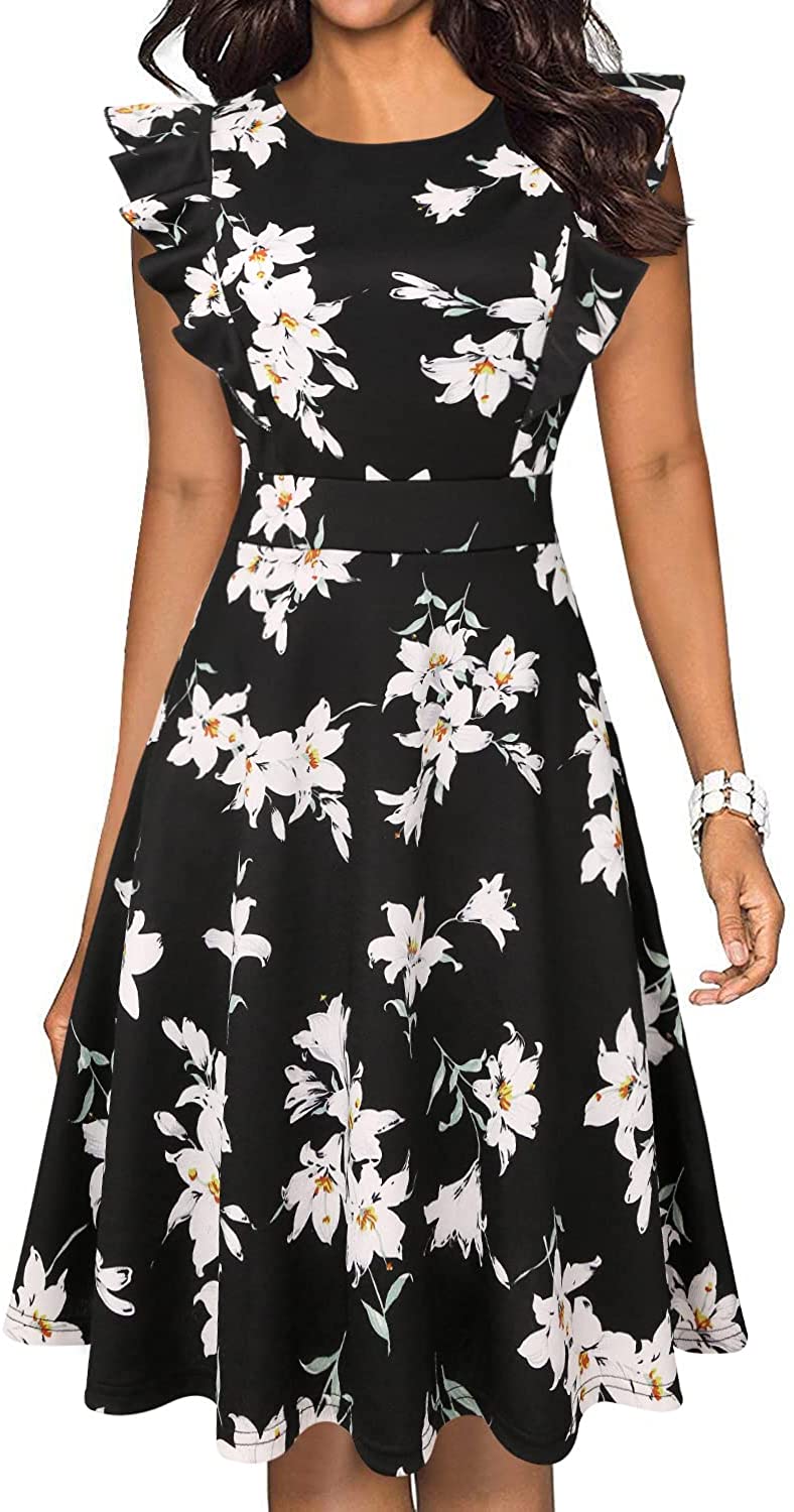 IHOT Women's Vintage Floral Dresses Elegant Casual Party Cocktail