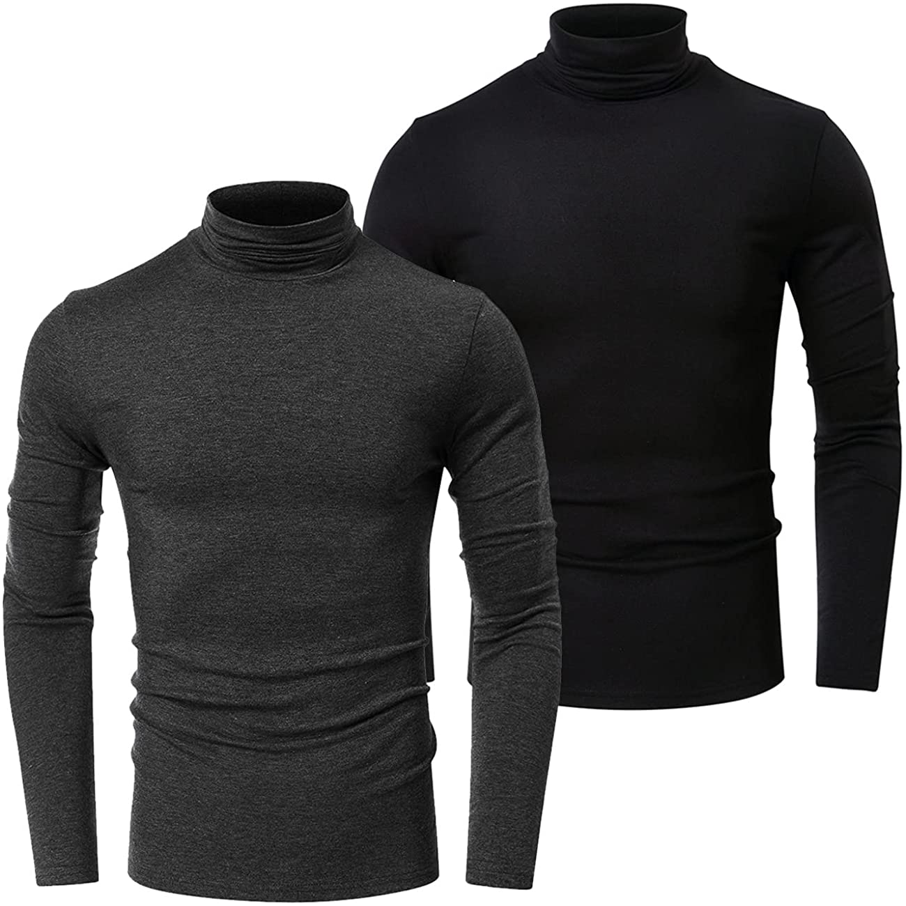 HTB Men's 1-2 Pack Long Sleeve T Shirts Big and Tall Slim Fit Cotton Pullover Base Layer Tops 