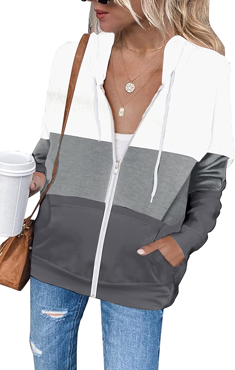 Shawhuwa Womens Long Sleeve Hooded Sweatshirt Hoodies Zip Up Track Jacket with Pockets