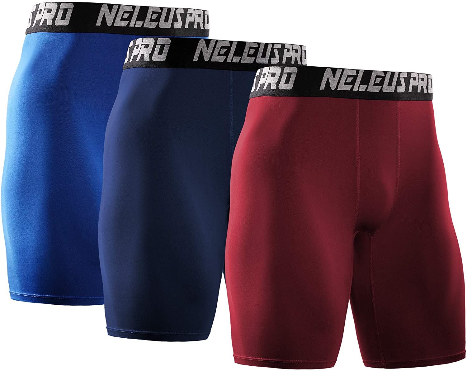 Neleus Mens 3 Pack Sport Compression Shorts 