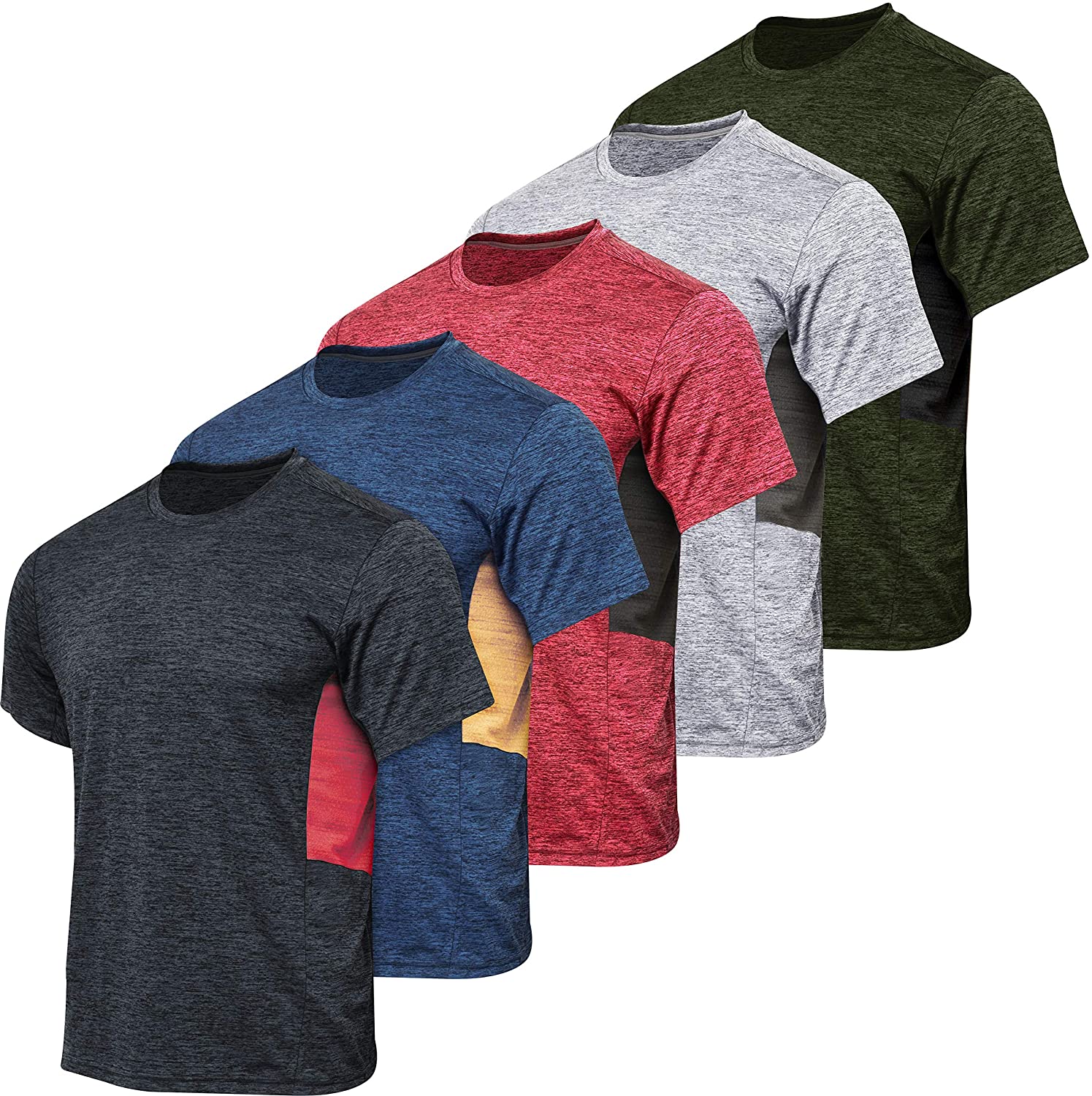 5 Pack: Men’s Dry-Fit Moisture Wicking Active Athletic Performance Crew ...
