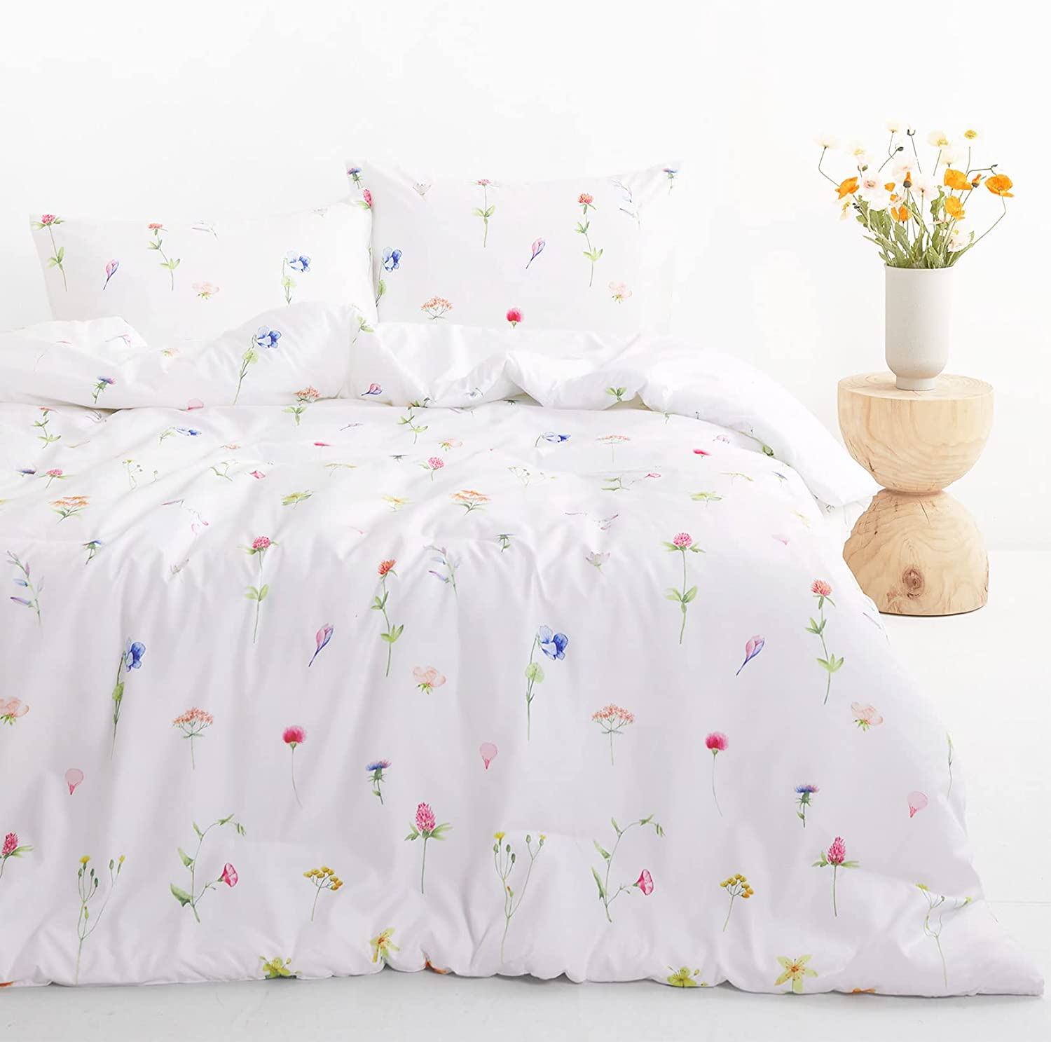 Wake In Cloud - Floral Comforter Set, Cottagecore Tiny Flowers Leaves  Botanical