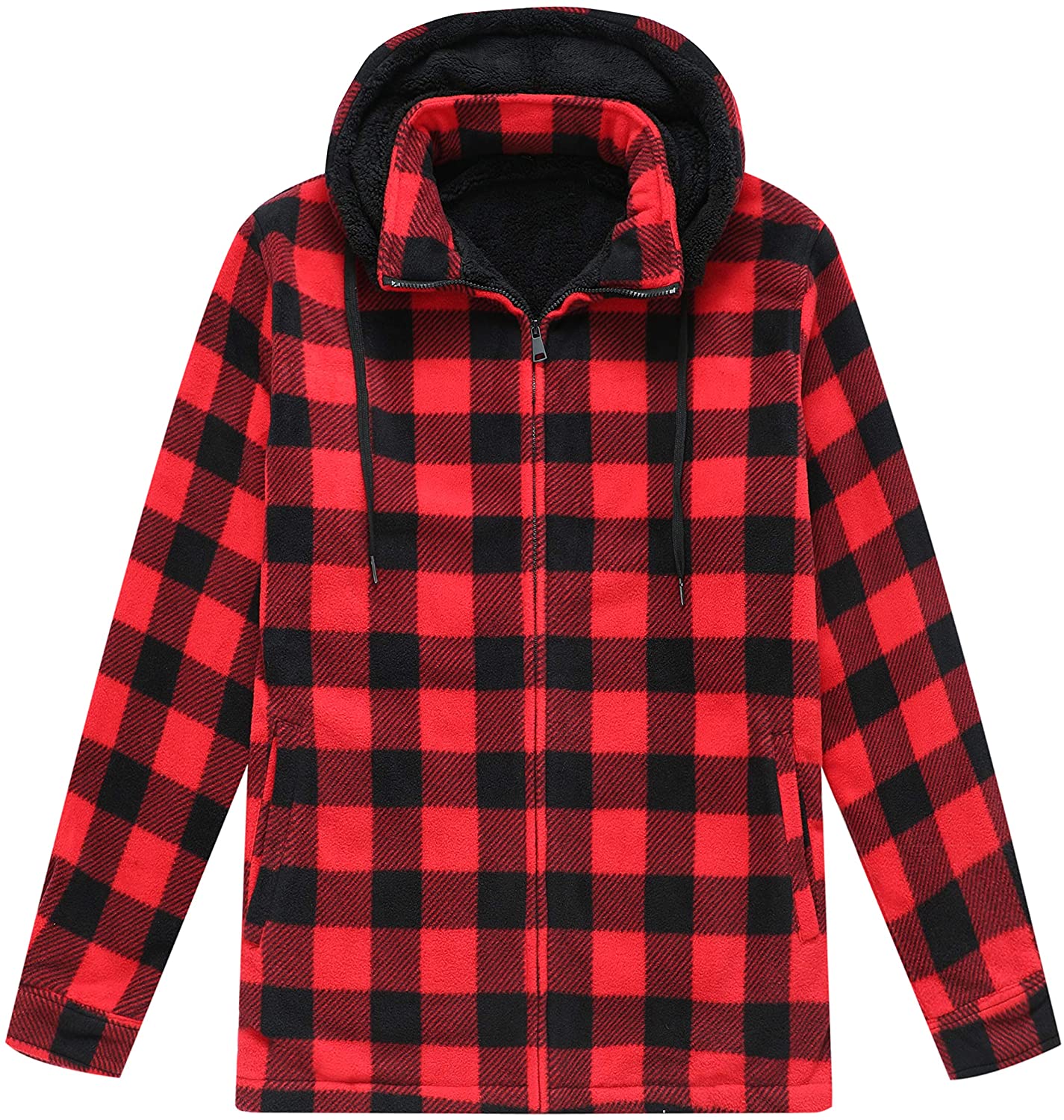 ZENTHACE Men's Sherpa Lined Fleece Flannel Plaid Shirt Jacket with  Removable Hoo
