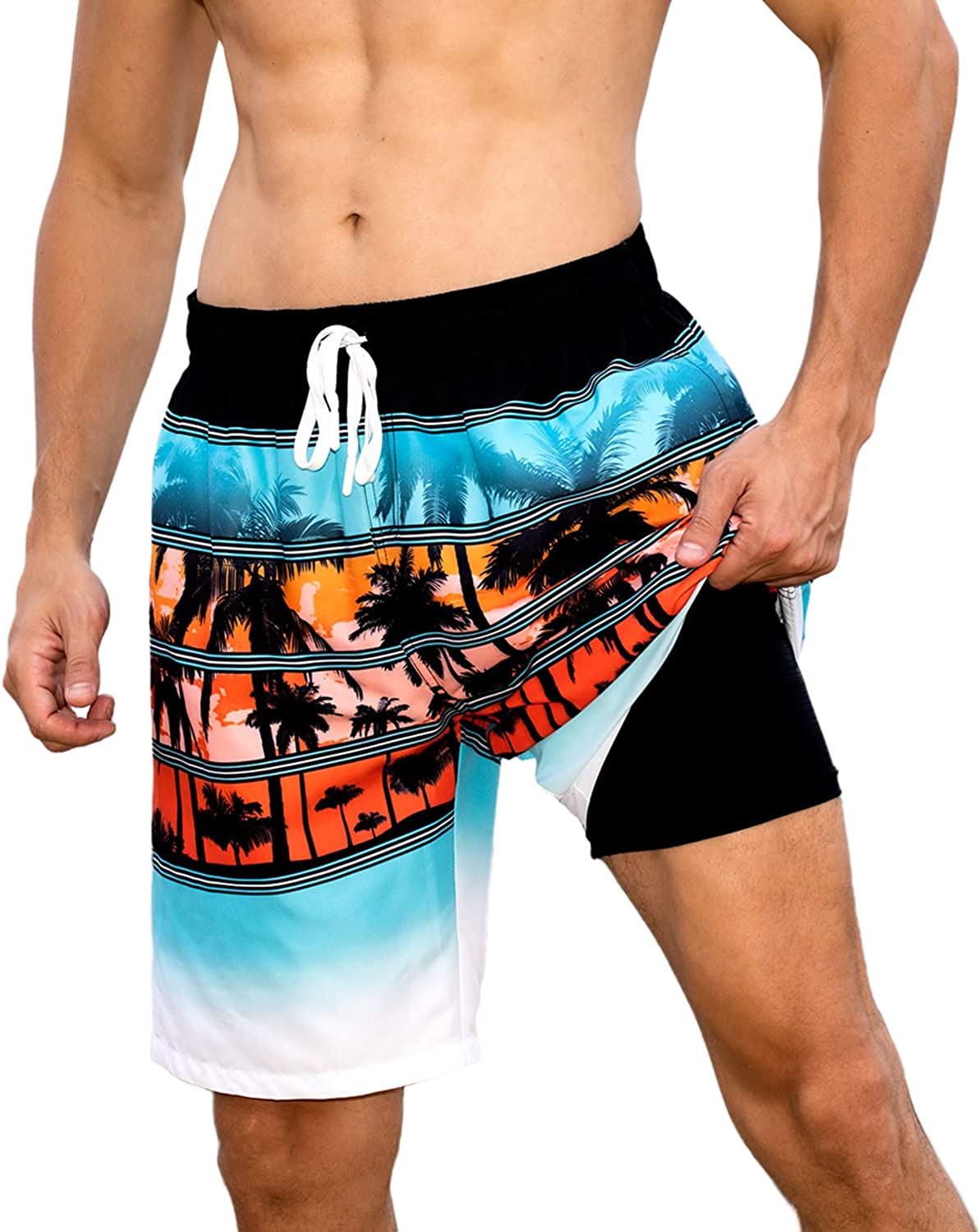  Cozople Mens Swimming Trunks Boxer Brief Liner Surfing  Dinosaur Graphic Compression Anti Chafe Swimsuit Bathing Suit For Men No  Mesh Lining Beach Board Shorts