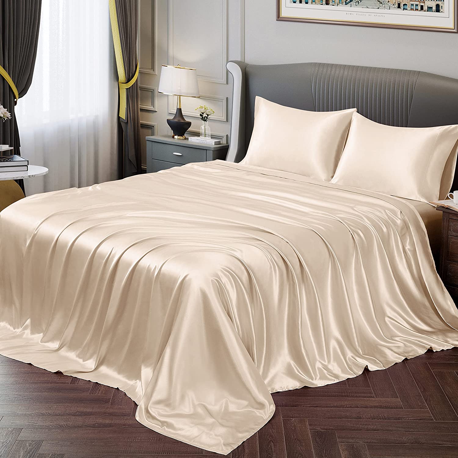 New 1 Pc Bed Sheet Solid Color Plain Dyed Satin Polyester Flat Sheets Queen  Size Sabanas Cama 90 Single Top Sheets