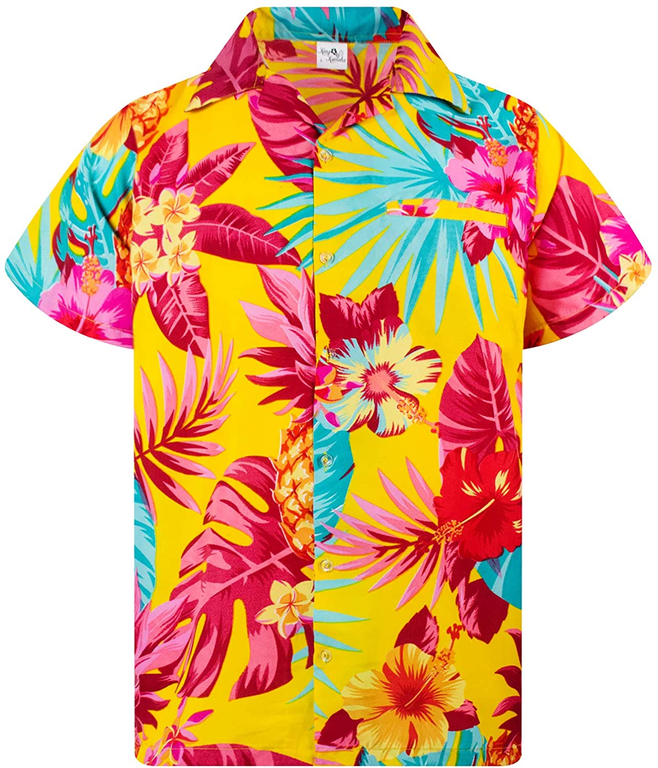 KING KAMEHA Funky Hawaiian Shirt Men Shortsleeve Frontpocket 