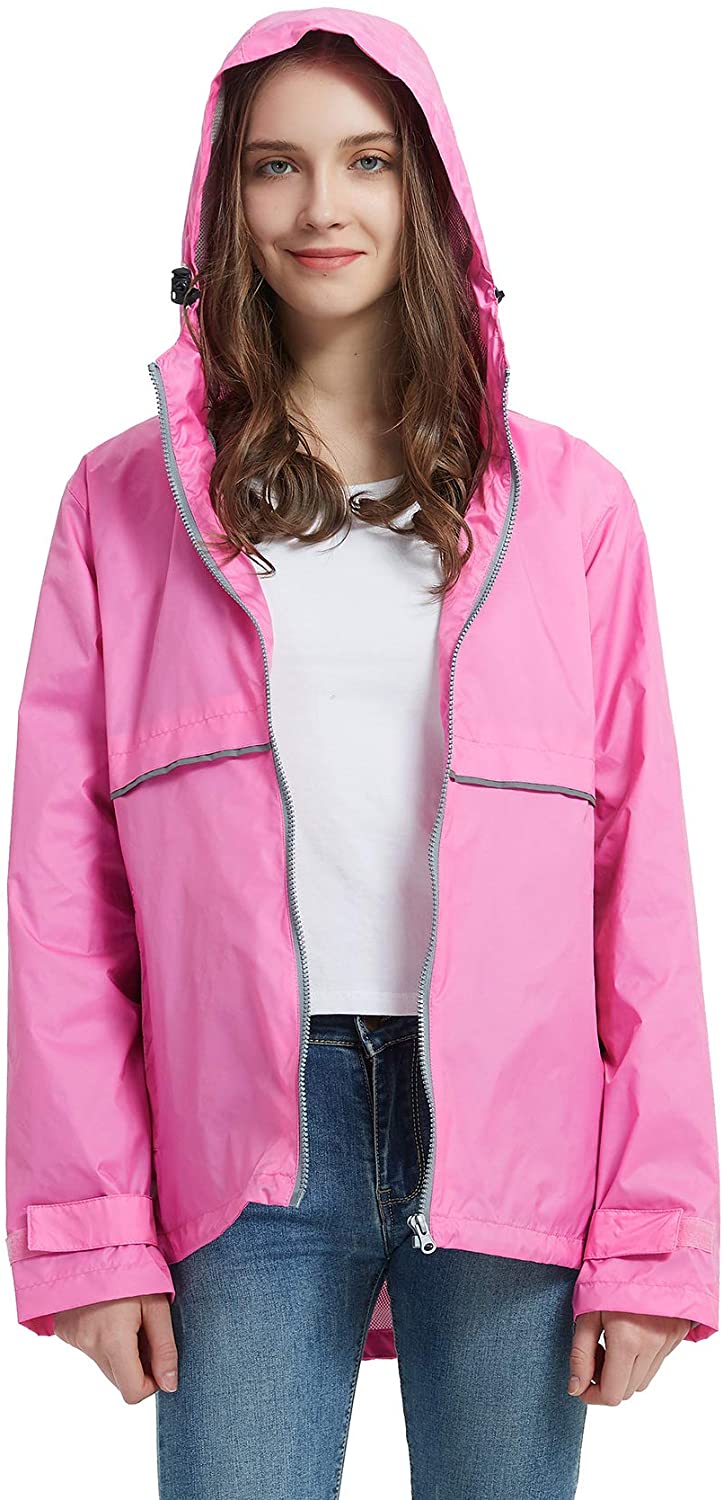 SUNDAY ROSE Women Rain Jacket Lightweight Waterproof Raincoat Hooded Windbreaker 