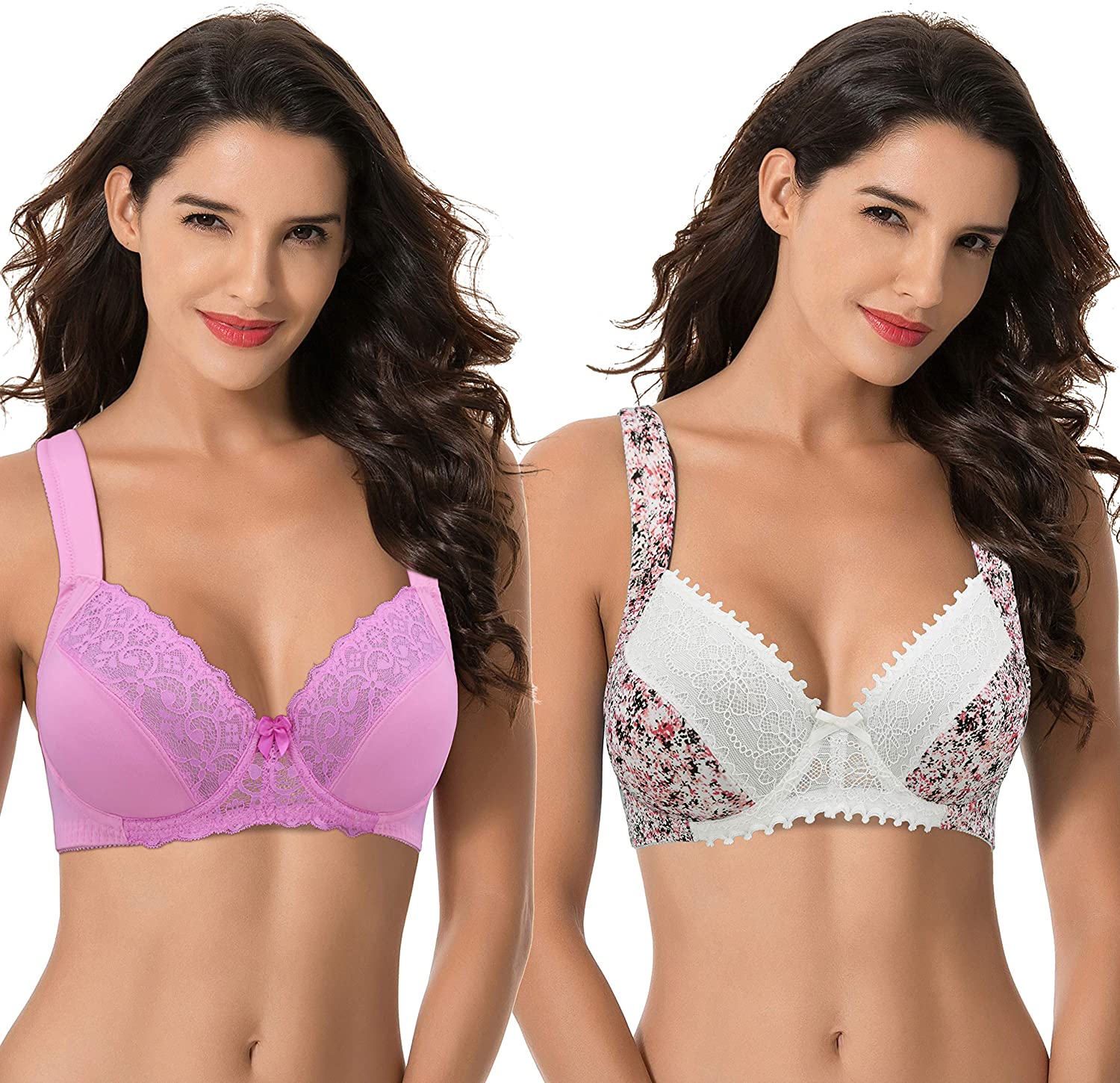 Curve Muse Plus Size Minimizer Underwire Unlined Bras with Embroidery  Lace-2 or 3Pack - ShopStyle