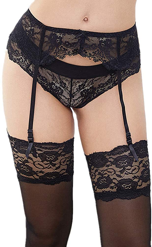 Travelwant Lace Garter Belts/Sexy Mesh Suspender Belt with four Straps  Metal Clip for Women's Stockings/Lingerie 