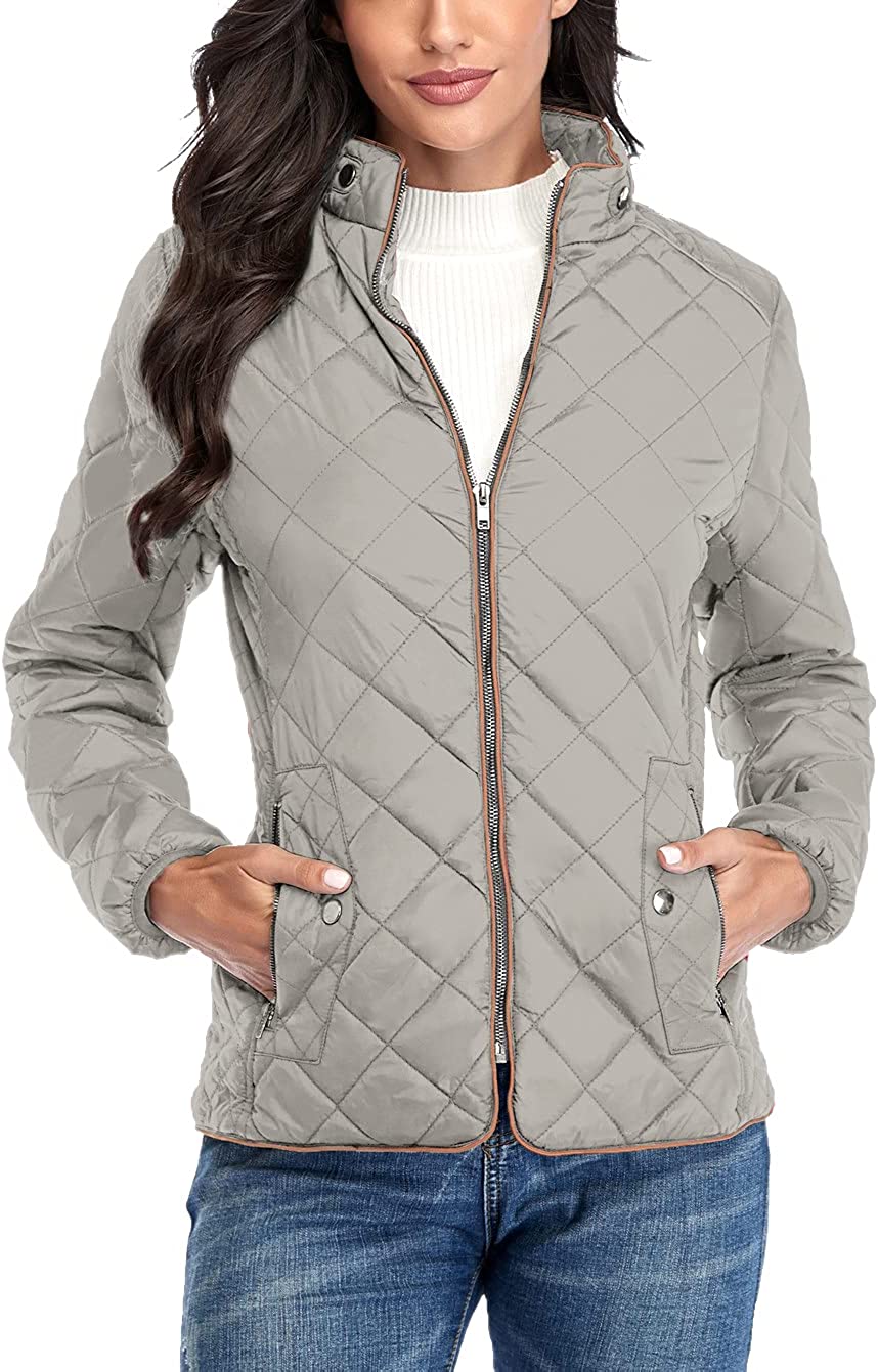 Anienaya Women's Lightweight Quilted Jacket Stand Collar Zip Warm