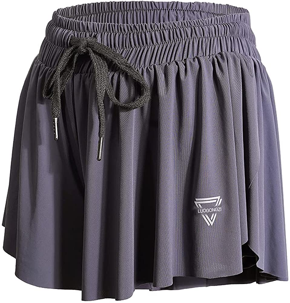 luogongzi Flowy Pleated Skirt for Women Gym Athletic Shorts