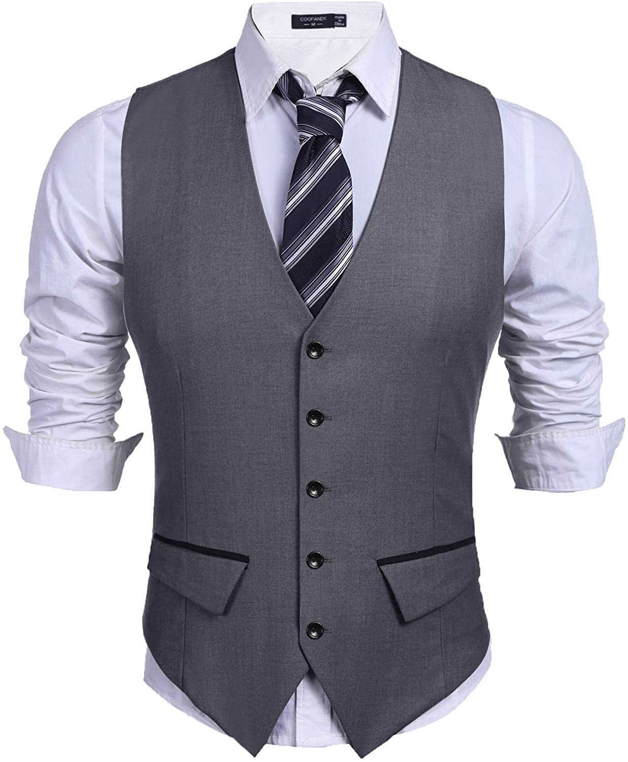 COOFANDY Mens Business Suit Vest Layered Plaid Dress Vest Waistcoat for Wedding,Party 