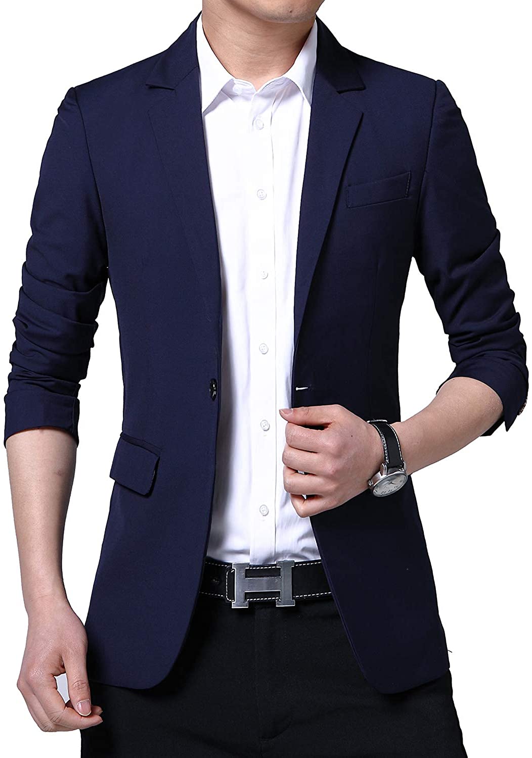 Mens slim fit casual 2024 one button blazer jacket