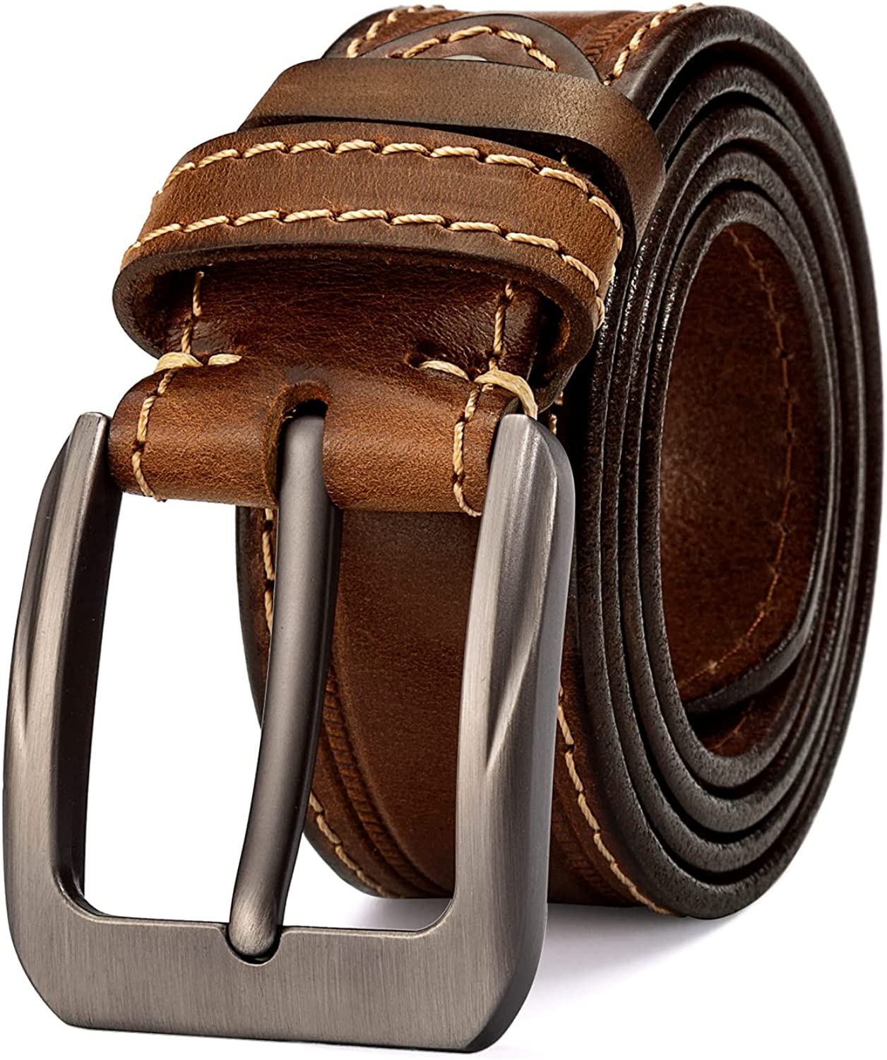 HOLMANSE Italian Full Grain Leather Belt Men Western Cowboy Belt for Jeans  1.5 W