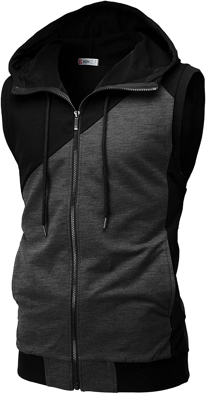 H2H Mens Casual Hoodie Tank Tops Sleeveless Shirts Gym Workout with Pockets