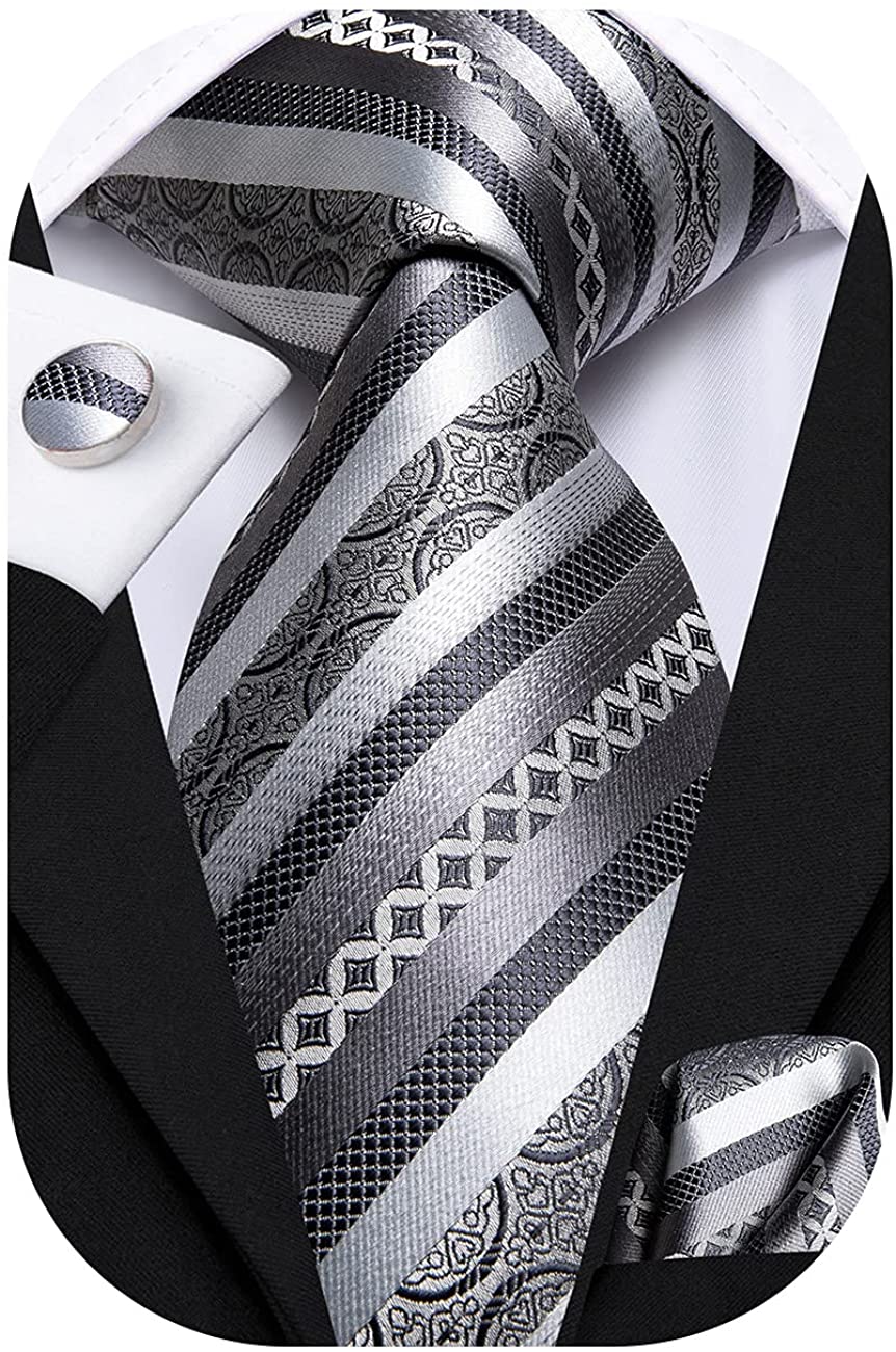 Hi-Tie Silk Necktie and Pocket Square Cufflinks Set 