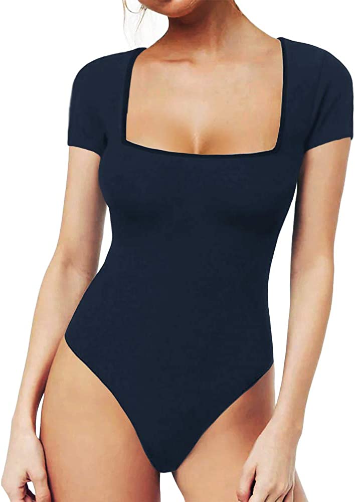  Bodysuit For Women Square Neck Short Sleeve