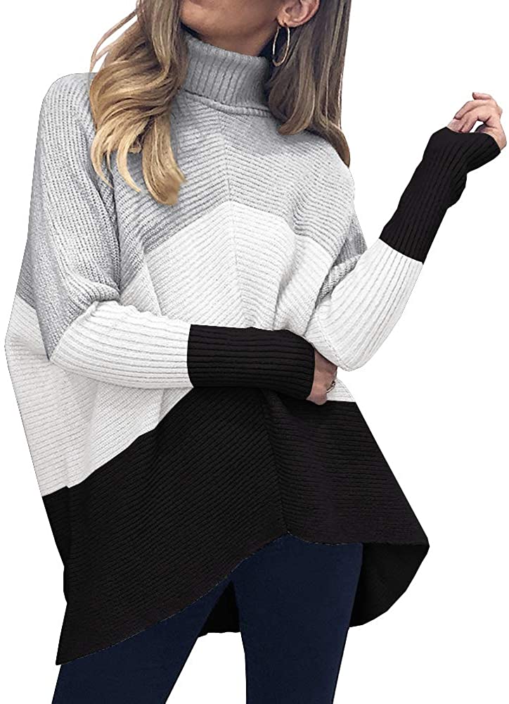 Nulibenna Womens Turtleneck Long Sleeve Sweater Asymmetric Hem Casual Winter Pullover Knit Tops