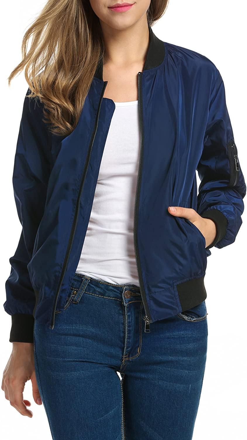 Cethrio Women's Bomber Jackets Lightweight Zip Up Jackets Casual