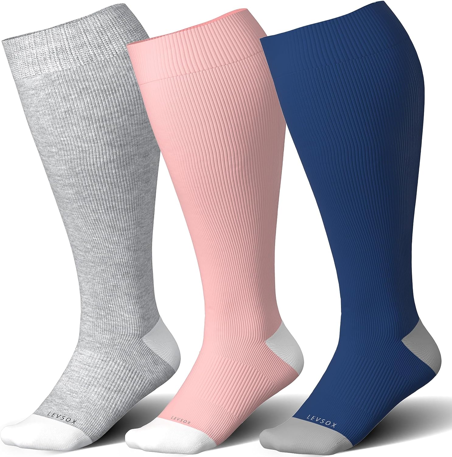 LEVSOX Plus Size Compression Socks Wide Calf Men&Women 20-30 mmhg Knee High  Support Socks for Medical, Nurse, Diabetic : : Health & Personal