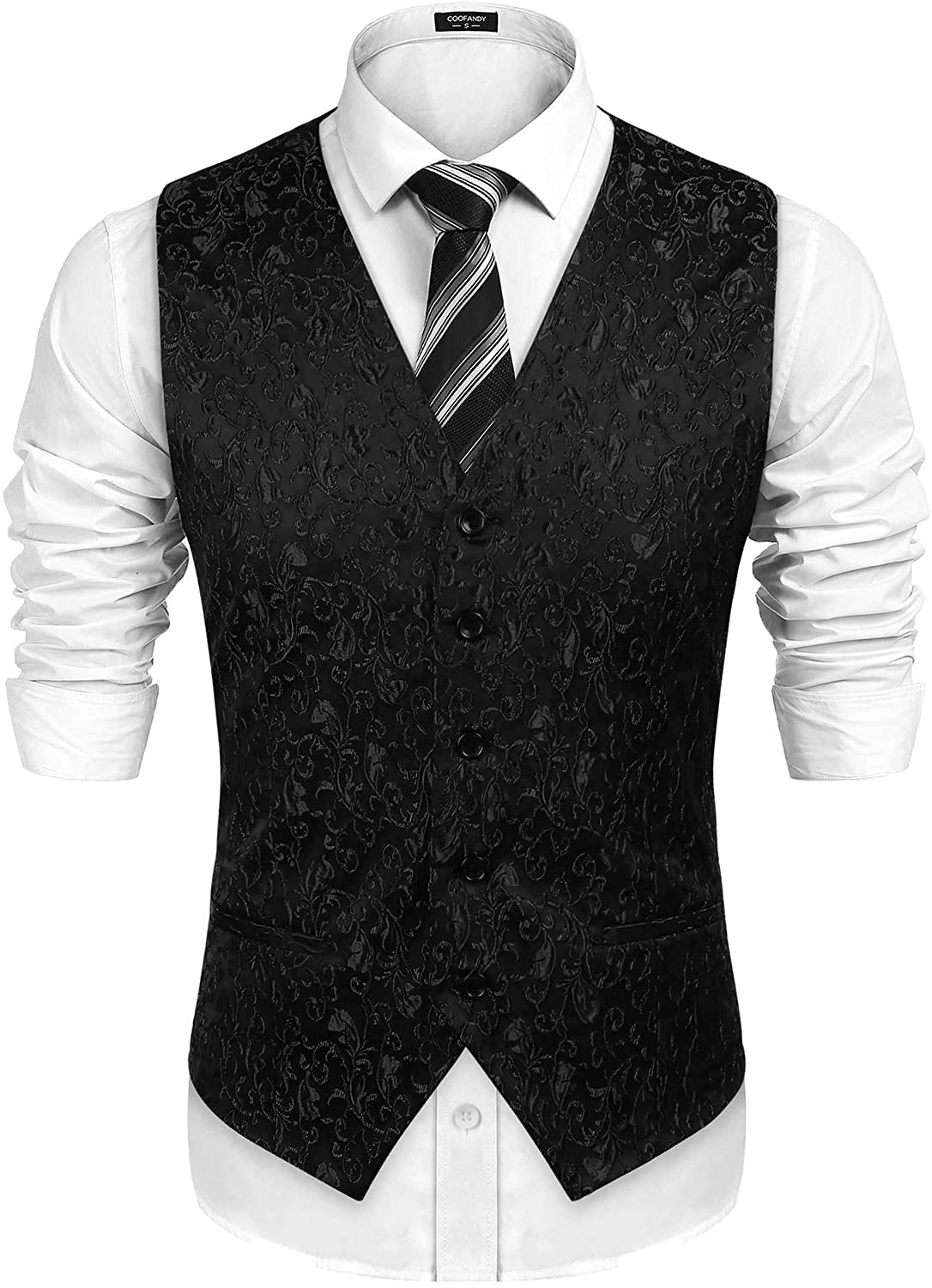 COOFANDY Mens Classic Paisley Floral Jacquard Waistcoat Wedding Tuxedo ...