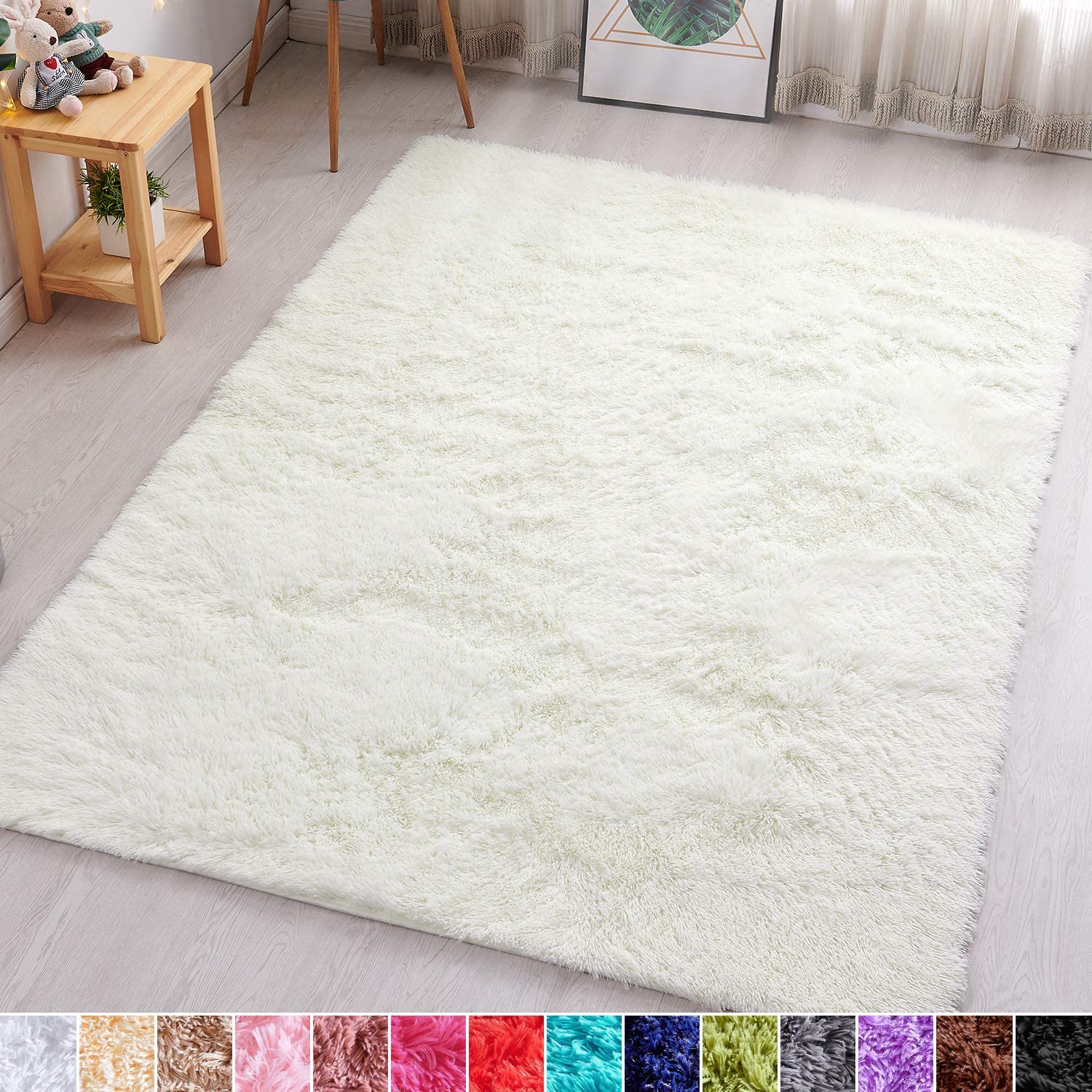 PAGISOFE Soft Comfy White Area Rugs for Bedroom Living Room Fluffy Shag Fur Carp 