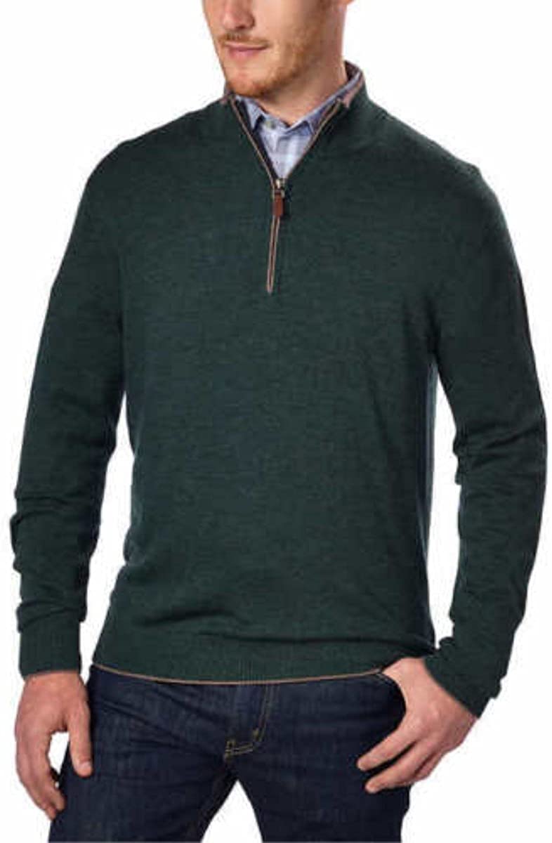 Kirkland Signature Men's Extra Fine Merino Wool ¼ Zip Sweater Size XL Gray 