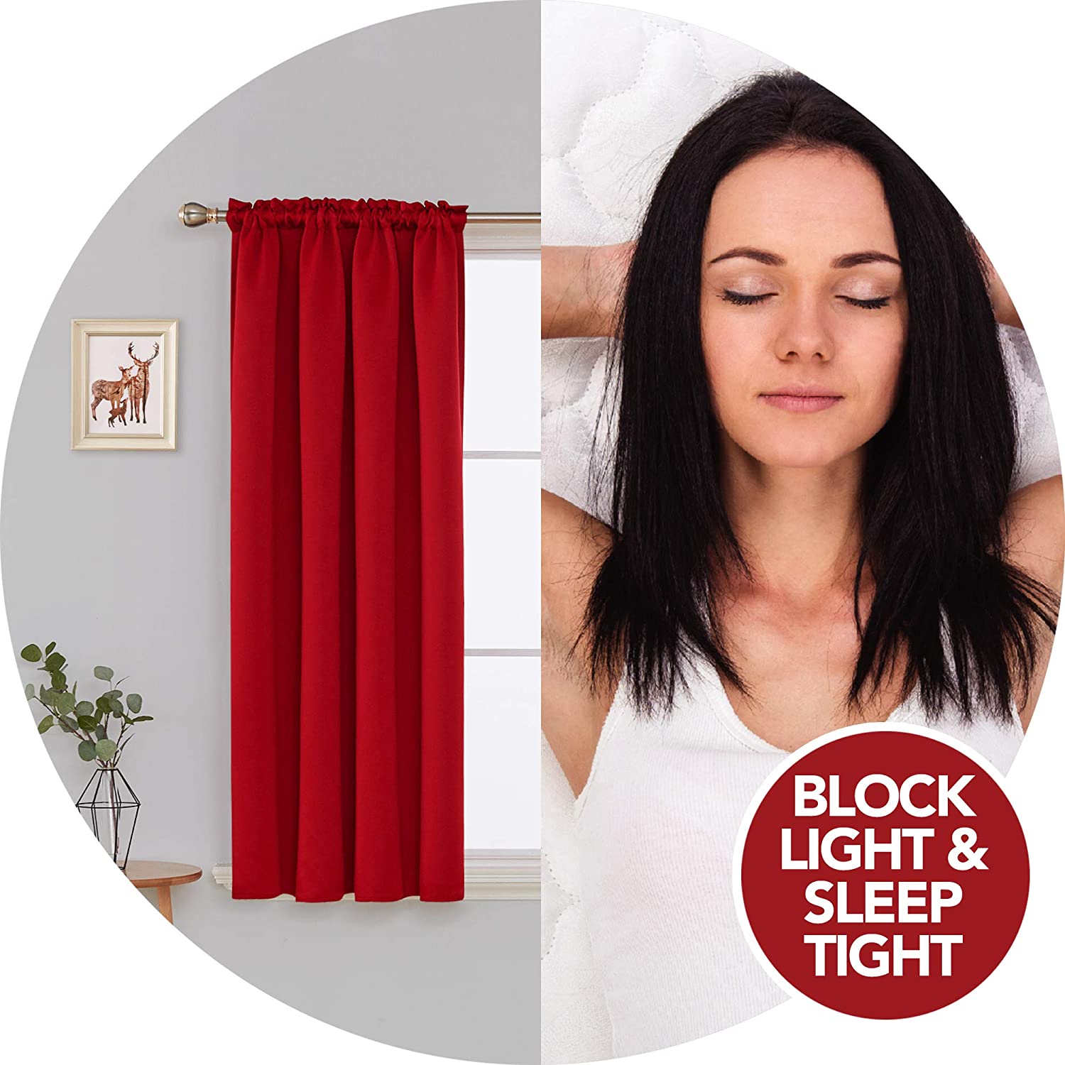 Deconovo Red Blackout Curtains Rod Pocket Curtain Panels Room Darkening Curtains