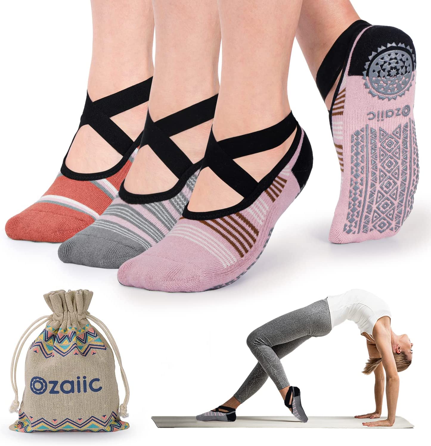 Women Yoga Socks With Anti-Slip Straps, Yoga Non Slip Socks Yoga