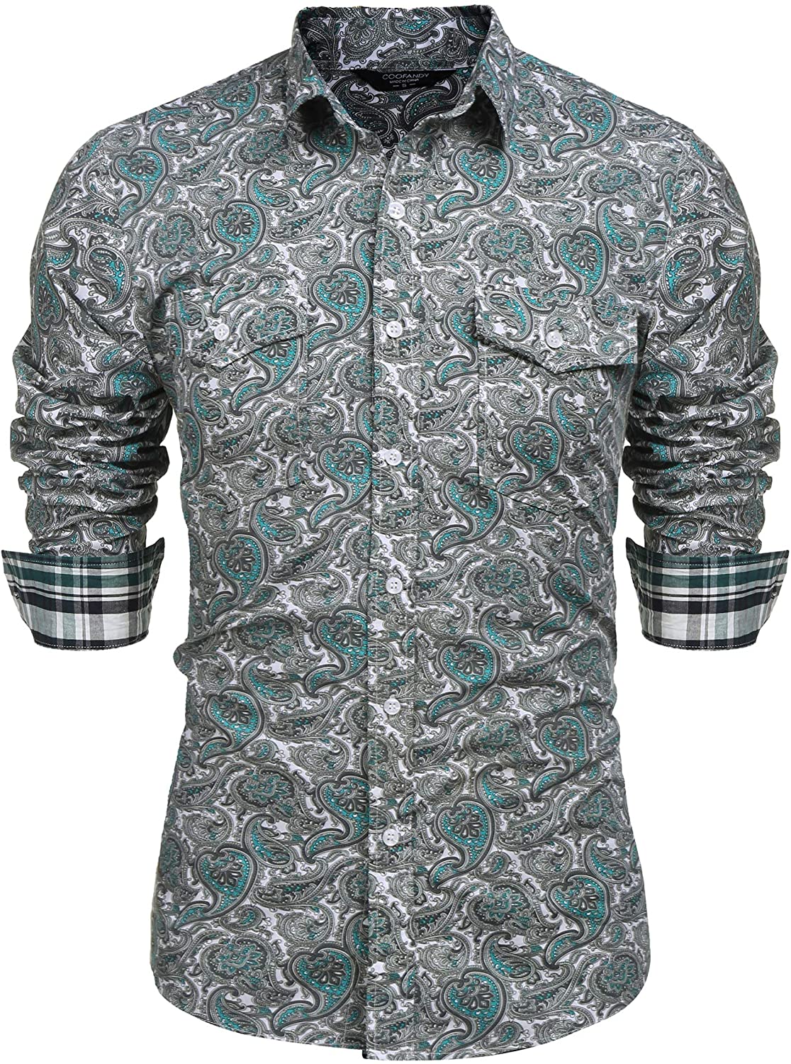 COOFANDY Mens Floral Dress Shirt Slim Fit Casual Paisley Printed Shirt Long Sleeve Button Down Shirts