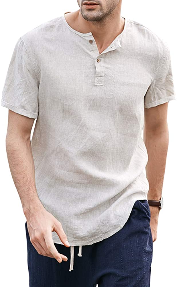 Mens Linen Henley Shirt Casual 3/4 Sleeve T Shirt Pullover Tees Lightweight  Curved Hem Cotton Summer Beach Tops, A-army Green, Medium : :  Clothing, Shoes & Accessories