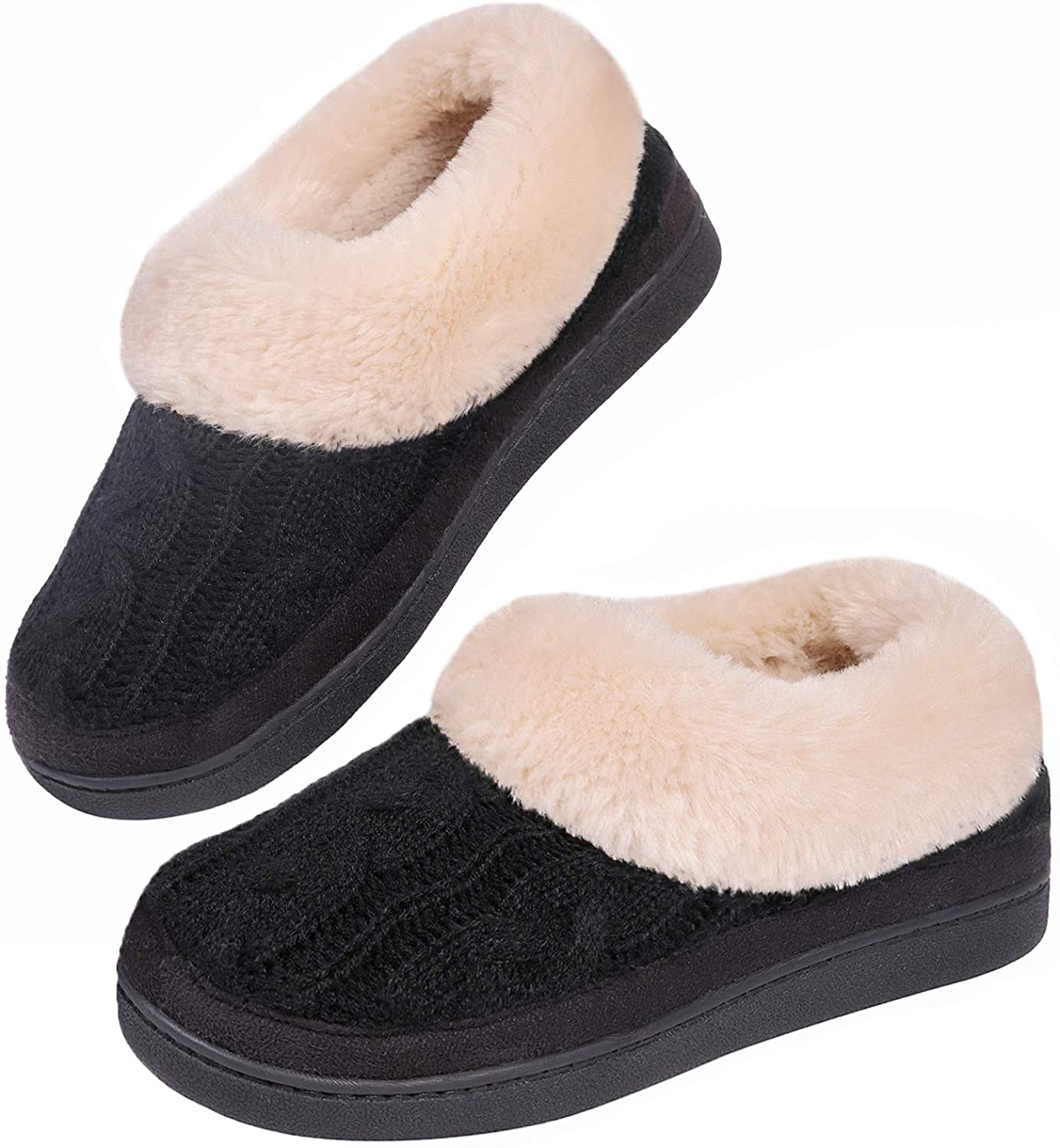 HomeTop Women/'s Classic Cable Knit Memory Foam Bootie Slipper with Fuzzy Plush Lining
