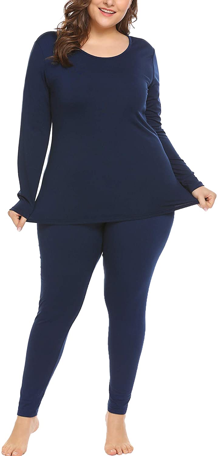 IN'VOLAND Women's Plus Size Thermal Long Johns Sets Fleece Lined 2 Pcs  Underwear
