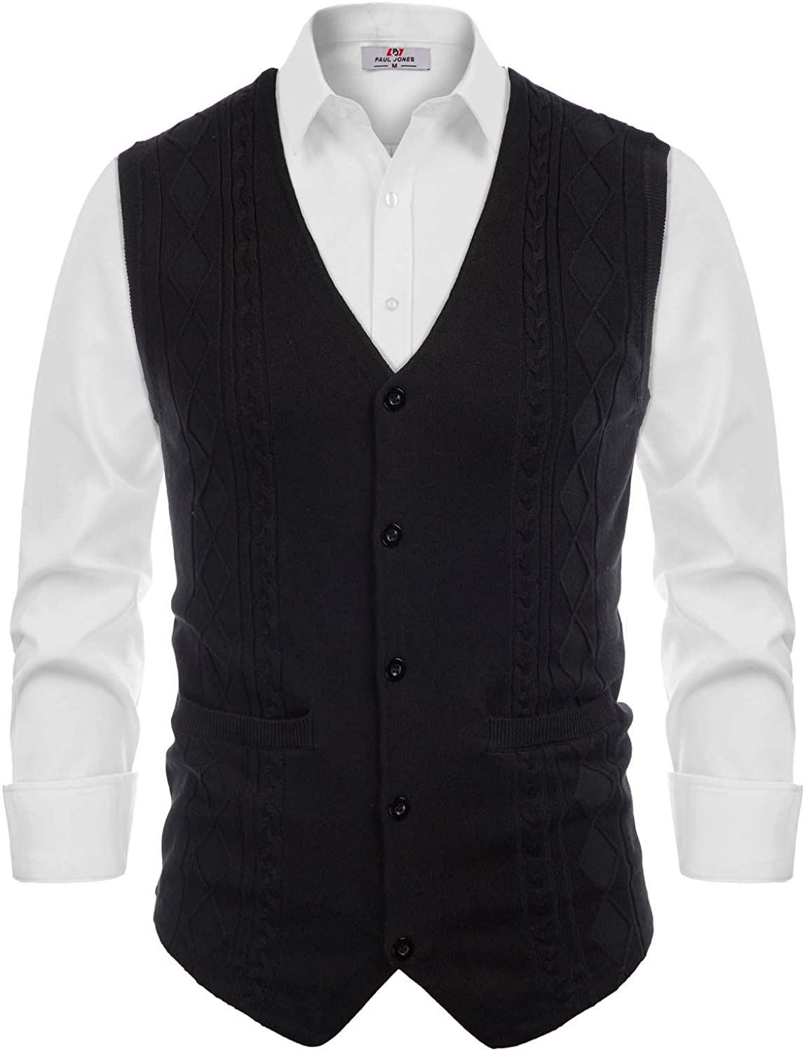 thumbnail 8 - PJ PAUL JONES Mens Cable Knit Sweater Vest Button Front V Neck Sweater Vest with