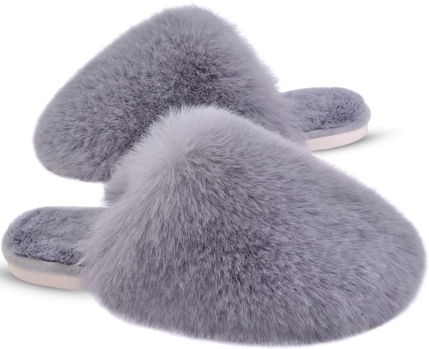 Womens Furry Slippers Soft Long Fur Plush Fleece Slip On Fluffy House ...