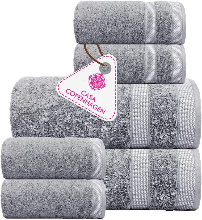 CASA COPENHAGEN Solitaire Designed in Denmark 600 GSM 2 Large Bath Towels 2  Large Hand Towels 2 Washcloths Super Soft Egyptian Cotton 6 Towels Set for  Bathroom Kitchen & Shower - Black + White