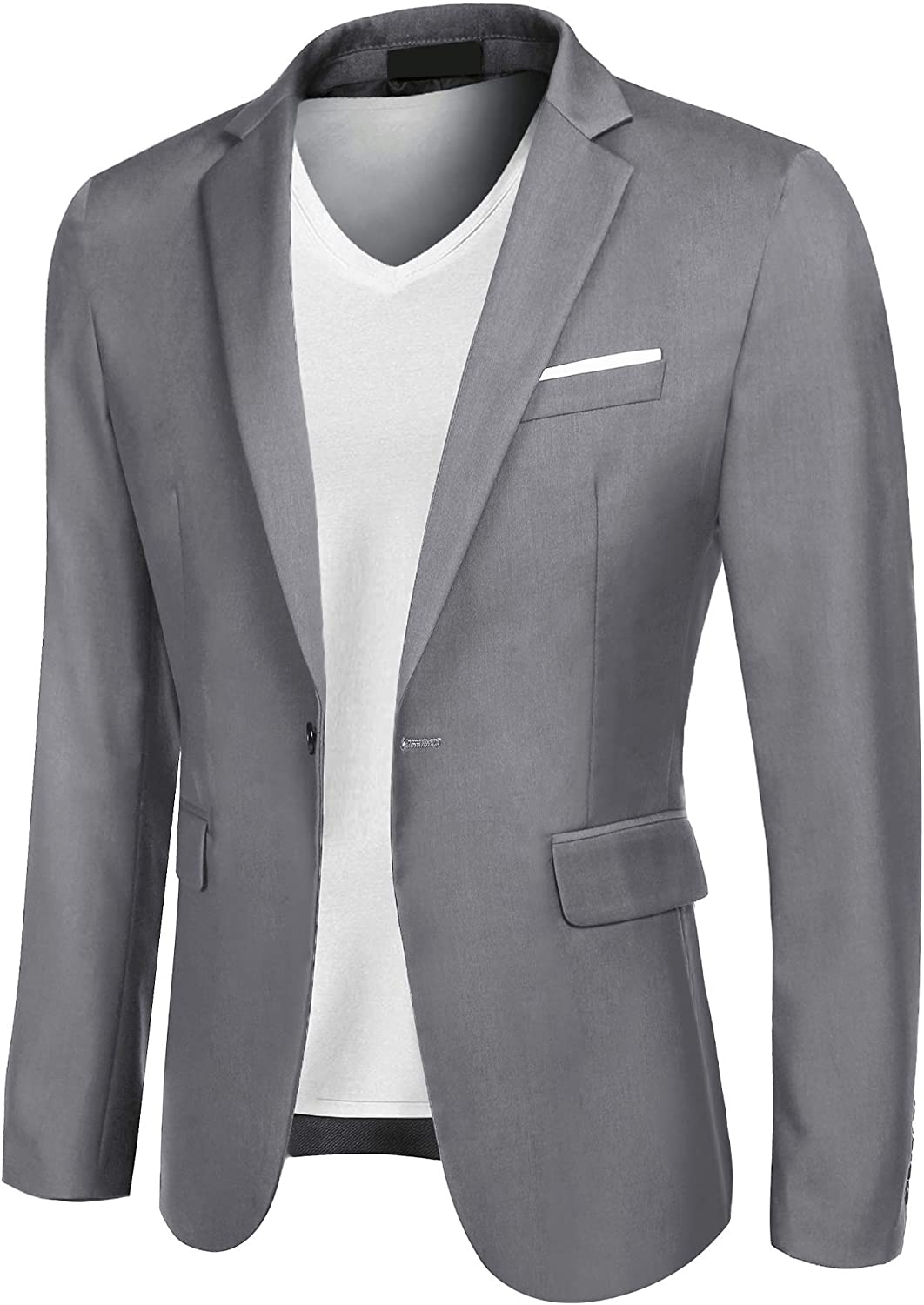 JINIDU Mens Slim Fit Blazer Jacket Casual One Button Suit Coat