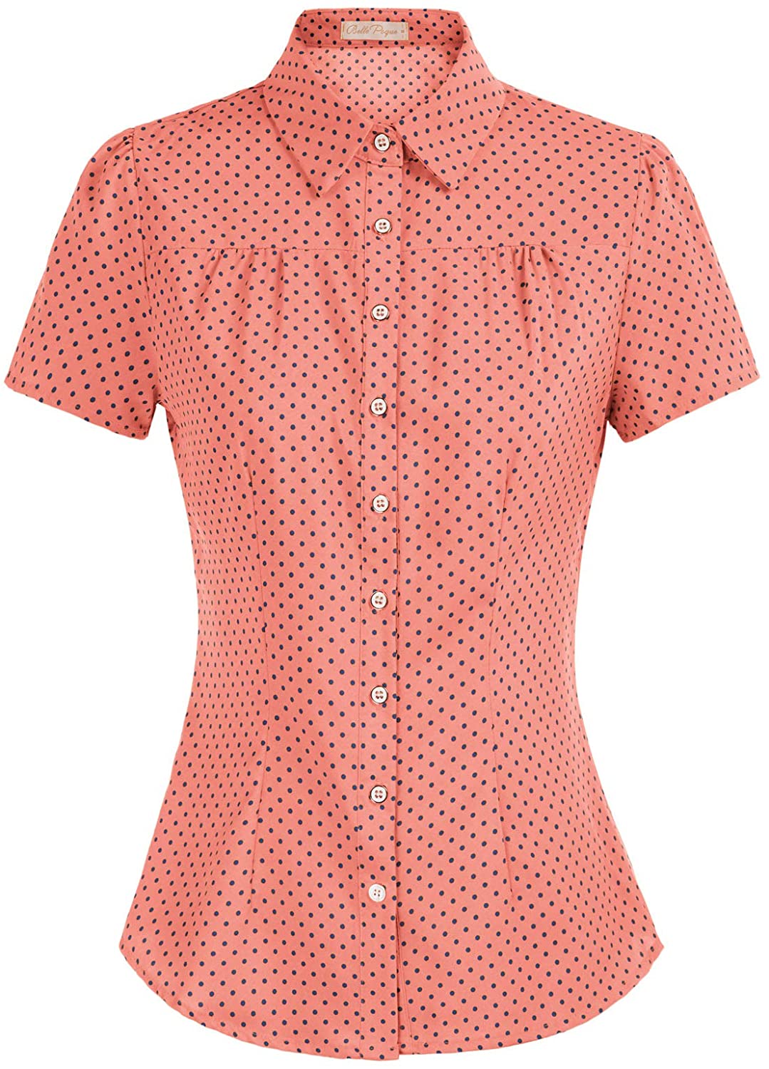 | WITTE HERT Kleding Dameskleding Tops & T-shirts Blouses | Retro Vinage MOD Vintage Womens 70 's rode polka dot korte mouw shirt 