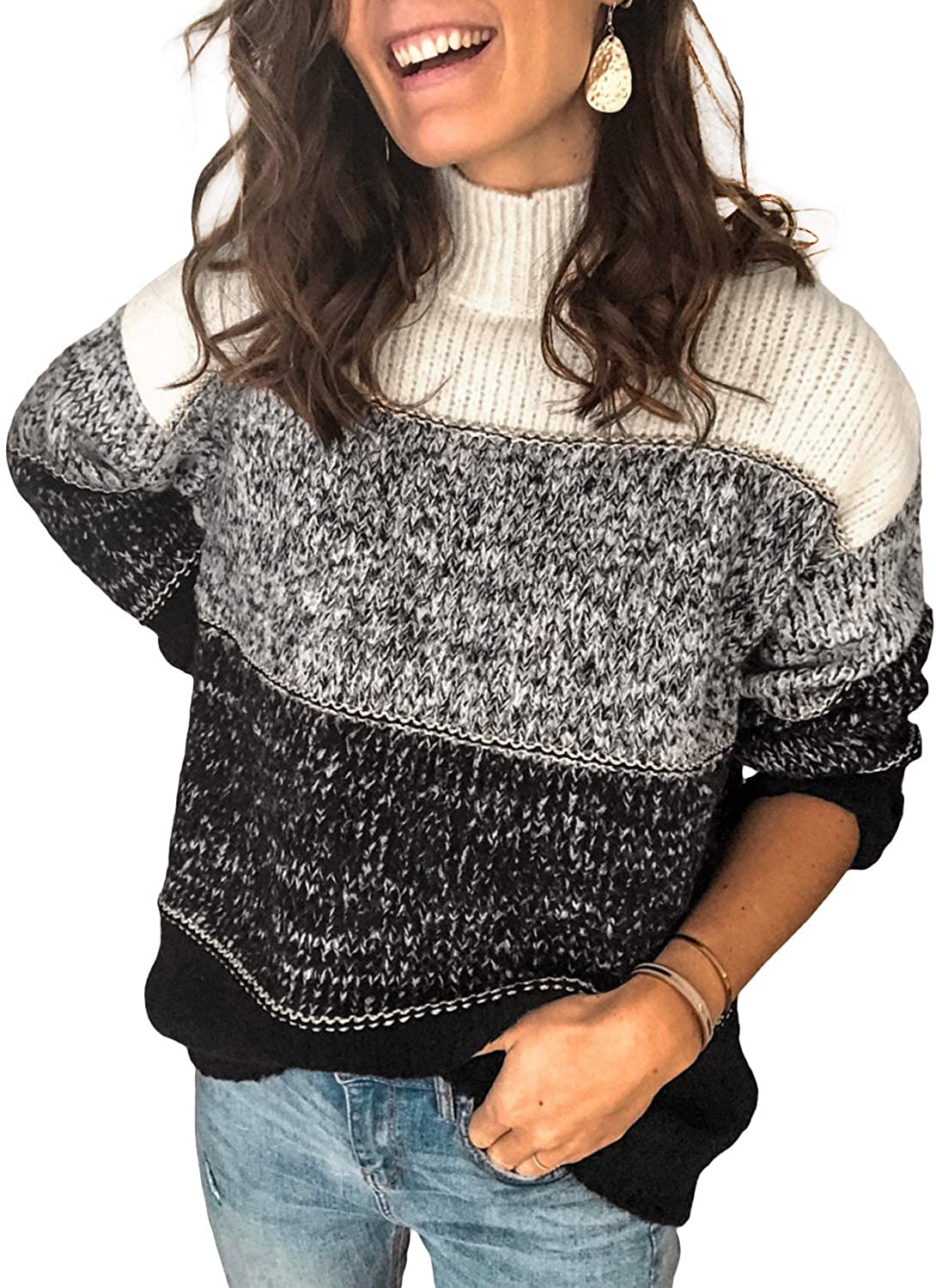 S-XXL Acelitt Women's Long Sleeve Crewneck Knit Pullover Sweater