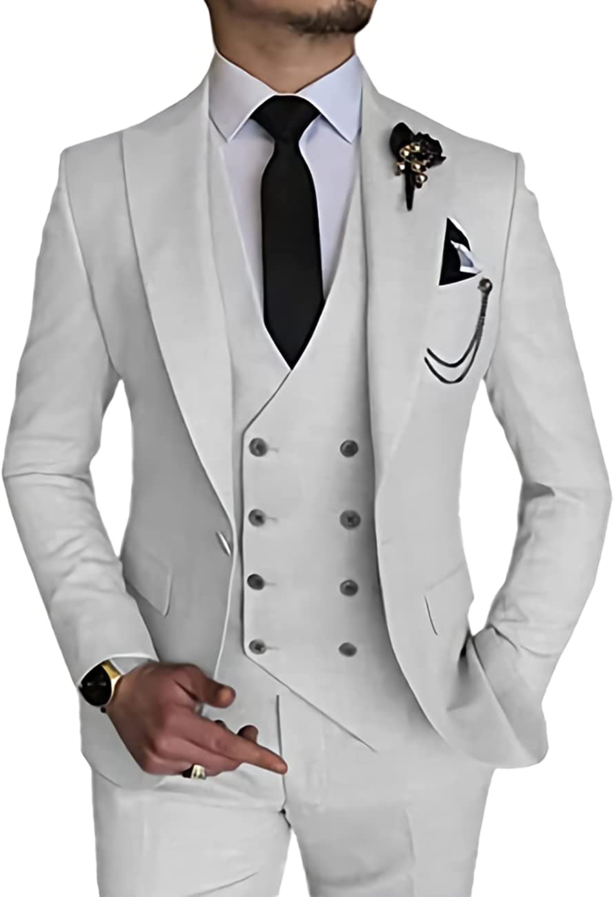 Men's Suits Blazer 3 Pieces Red Elegant Slim Fit Button Dress Suit Vest  Party Wedding Formal Business Casual s1 Grey8 XS at  Men's Clothing  store