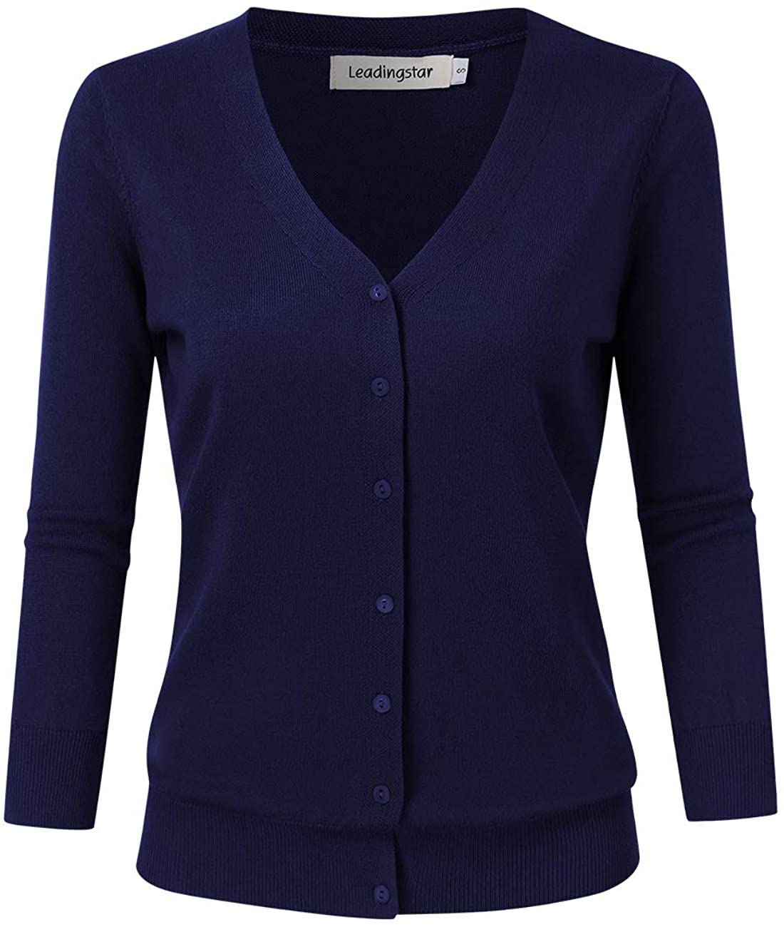 Leadingstar Women s 3 4 Sleeve Button Down Sweater Cardigan eBay